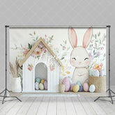 Aperturee - Aperturee Floral Wall Bunny Eggs House Easter Photo Backdrop